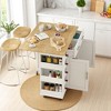 Kitchen Island Cart with Foldable Rubberwood Top, Storage Cabinet, Wine Rack, Spice Rack, Towel Holder, Lockable Wheels for Dining Room - 3 of 4