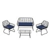 Outdoor 4 Pcs Furniture Set, Patio Wicker Sofas with Tempered Glass Table, Sofas with Detachable Easy Cleaning Cushions-Coolbibila - 4 of 4