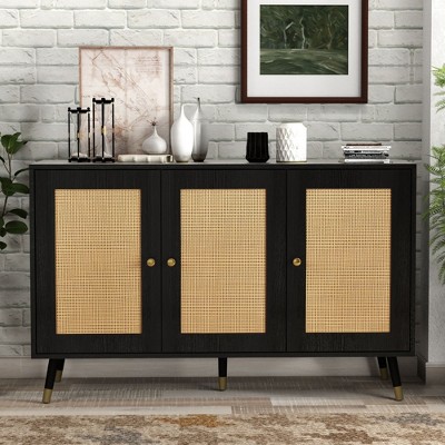 Rattan Sideboard Cabinet, Rattan Credenza Storage Cabinet, Boho Sideboard Buffet Cabinet