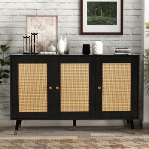 Rattan Sideboard Cabinet, Rattan Credenza Storage Cabinet, Boho Sideboard Buffet Cabinet - 1 of 4