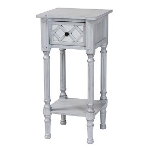 Baxton Studio Gellert Wood 1 Drawer End Table Gray/Mirror: Fir & MDF with Storage, Glass Accent - 1 of 4