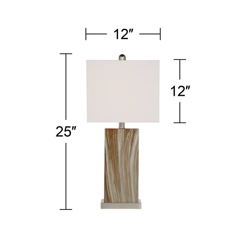 360 Lighting Connie Modern Table Lamps Set of 2 25" High Brown Faux Marble with USB Charging Port White Rectangular Shade for Living Room Office Desk, 4 of 9
