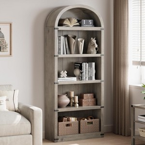 72" Farmhouse Arched Bookcase with Cabinet & Shelves - 5-Cube Storage for Living Room, Office - 1 of 4