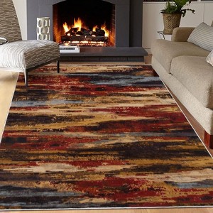 Acekool 4x6 Modern Colorful Abstract Area Rug, Washable, Non-Slip Low Pile Carpet, Contemporary Multi/Red Accent Rug for Living Room, Bedroom - 1 of 4