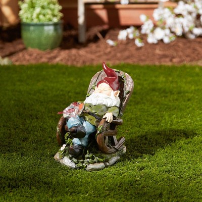 Solar Red Bird Rocking Chair Gnome Garden Statue