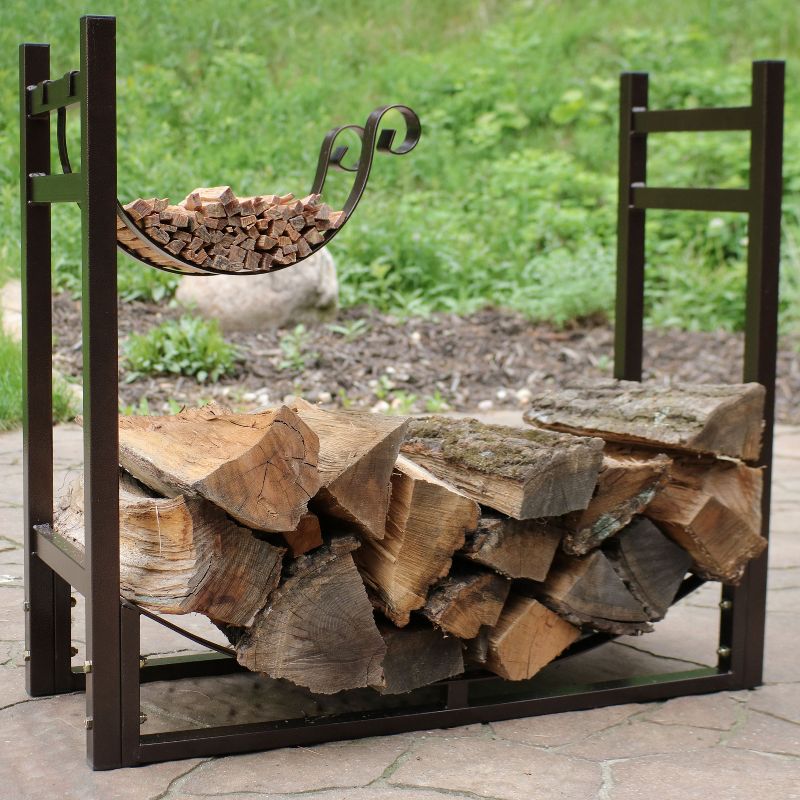 Sunnydaze Indoor/Outdoor Steel Fire Pit or Fireplace Firewood Log Rack Holder with Kindling Storage Space - 33", 2 of 10
