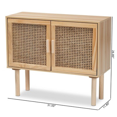 Maclean Mid-Century Modern Natural Rattan and Wood 2-Door Sideboard