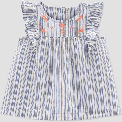 Baby Girls' Striped Embroidered Sunsuit - Just One You® made by carter's White/Navy