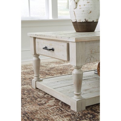 Whitewash Rectangular Pine Wood Cocktail Table with Storage