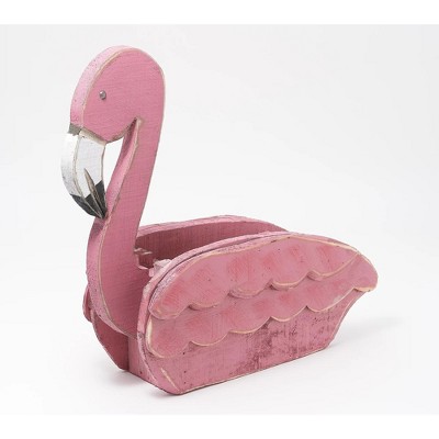 Evergreen Flamingo Wooden Planter