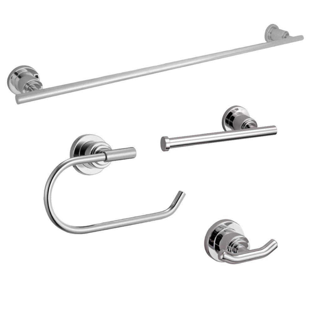 Photos - Other Bathroom Accessories Design House 4pc Geneva Bathroom Accessory Kit Polished Chrome -  LA: Includes Towel Ring, Tissue Holder, Hook 