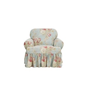 Ballad Bouquet T Cushion Chair Slipcover Rob's Egg - Waverly Home: 100% Cotton, Botanical Pattern, Indoor Use - 1 of 4
