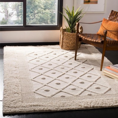Ivory Hand-Knotted Wool Rectangular Area Rug 3' x 5'