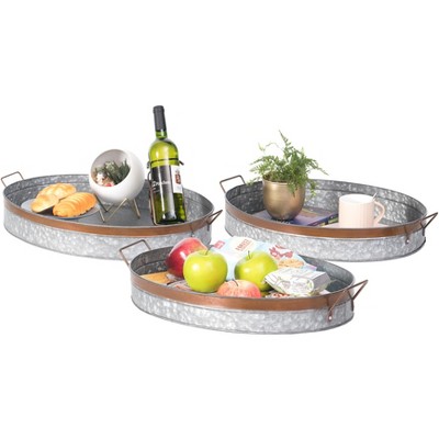 Vintiquewise Galvanized Metal Oval Rustic Serving Tray With Handles
