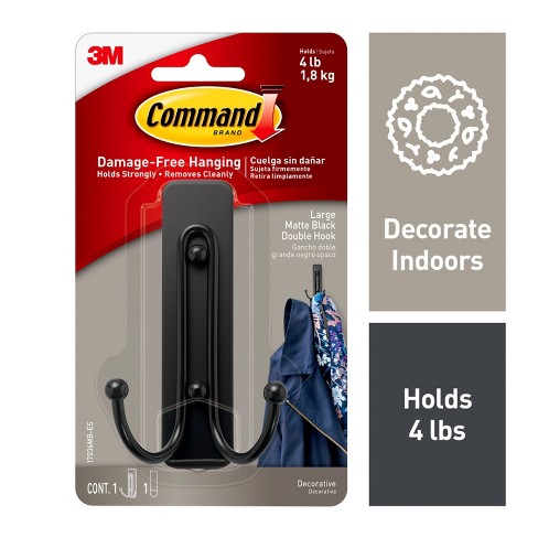 Command Large Sized Double Decorative Hook Matte Black