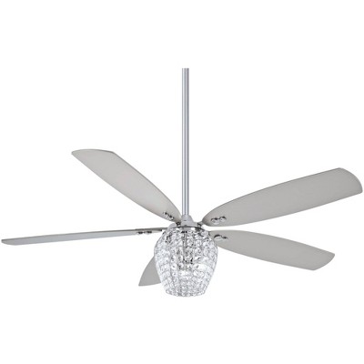 Chrome and Silver 56" LED Ceiling Fan with Crystal Chandelier