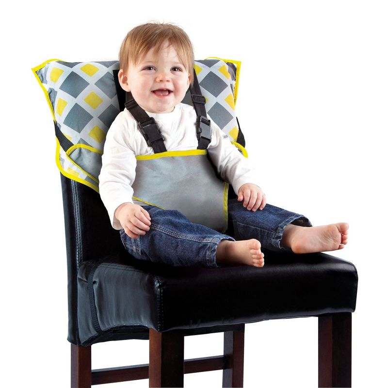 CozyBaby Portable Washable Cloth Travel Easy Seat High Chair w/ 1 Click Setup, Reinforced Harness, and Machine Washable Fabric, Charcoal Yellow, 1 of 7