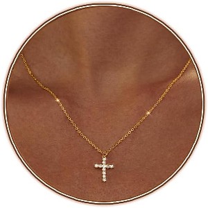 Tiny Cubic Zirconia Cross Necklace: 18K Gold/Silver Plated Dainty Layered Pendant For Women, Minimalist Faith Jewelry Gift - 1 of 4