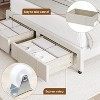 Homhougo Full Size Bed Frame, Upholstered Platform Bed Frame with Storage Drawers, Mattress Foundation with Solid Wooden Slats Support, Beige - 3 of 4