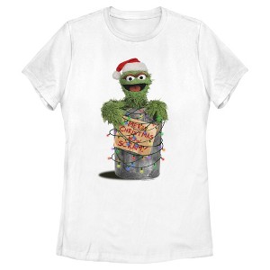 Women's Sesame Street Oscar the Grouch Merry Christmas T-Shirt - 1 of 4