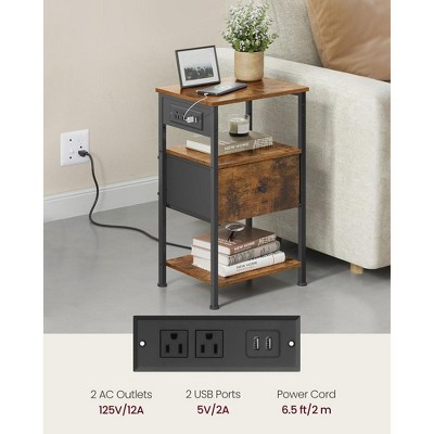Brown Particle Board and Iron 2-Drawer Nightstand Set with Charging Station