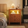 Night Stand with 2 Storage Drawers and Stable Wooden Legs, Farmhouse Nightstand w/V-Shaped Design & Open Storage Shelf - 3 of 4