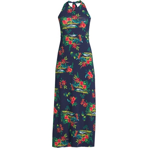 Lands' End Women's Keyhole High Halter Neck Maxi Dress - Medium - Navy/lime  Tropical Scenic : Target