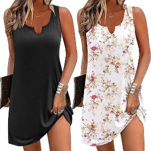 Ekouaer 2 Pack Nightgowns for Women Sleeveless Sleep Dress Tank Sleepshirt Chemise V Neck Sleepwear - 1 of 4