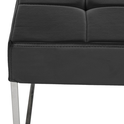 Roitfeld Black Tufted PU Leather Ottoman with Chrome Frame