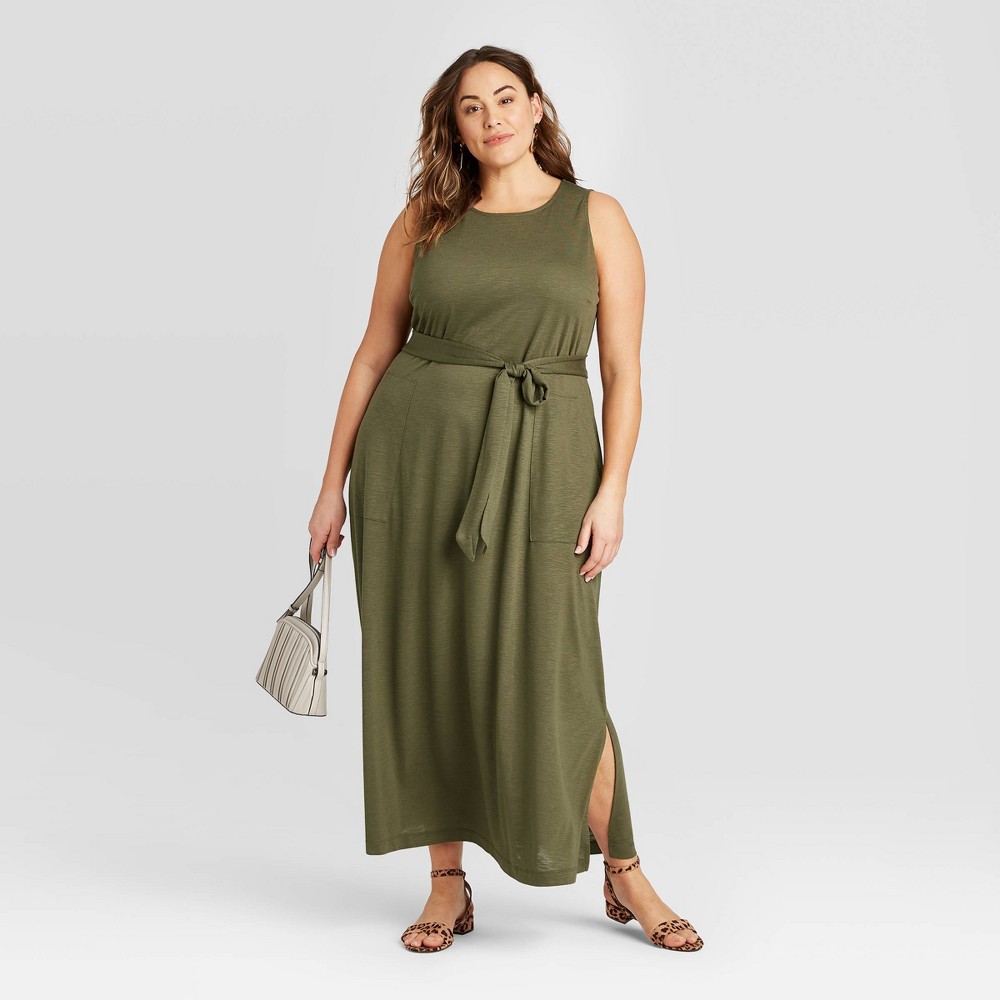 Women's Plus Size Sleeveless Belted Knit Maxi Dress - Ava & Viv Green 3X was $29.99 now $20.99 (30.0% off)