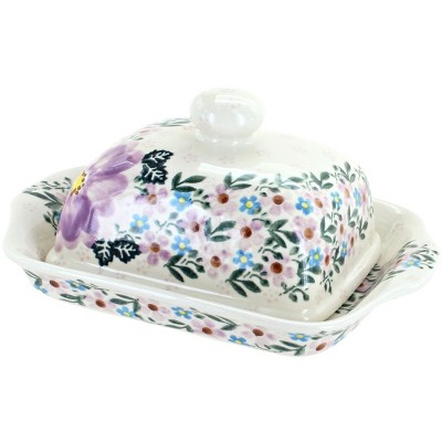 Blue Rose Polish Pottery Lilac Garden Butter Dish