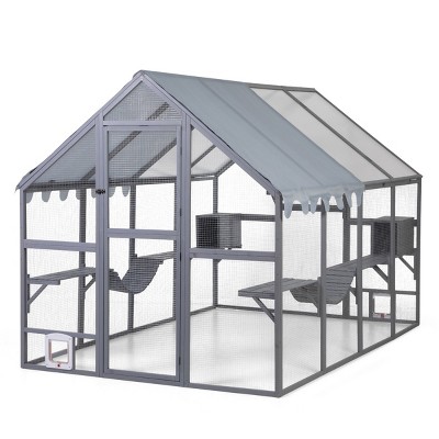 AZL1 Life Concept Pet Crates and Houses Large Outdoor Cat Enclosure with Multi Level Platforms Sun Shade, Gray, 108.26"*68.31"*59.84"