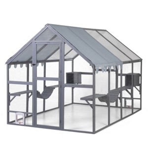 AZL1 Life Concept Pet Crates and Houses Large Outdoor Cat Enclosure with Multi Level Platforms Sun Shade, Gray, 108.26"*68.31"*59.84" - 1 of 4