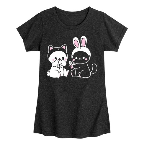 Girls' - Instant Message - Kawaii Cat Bunny Costume Fitted Short Sleeve Graphic T-Shirt - image 1 of 4