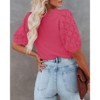 Women's Lightweight Short Sleeve Crewneck Sweaters Knit Pullover Tops with Casual Crochet Sleeve Blouse,Rose - 2XL - 3 of 3
