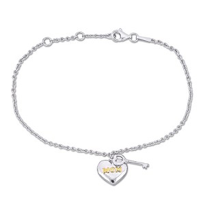 EVERLY JEWELRY | Silver Mom Heart and Key Charm Bracelet - Multiple Metal Color Option - 1 of 4