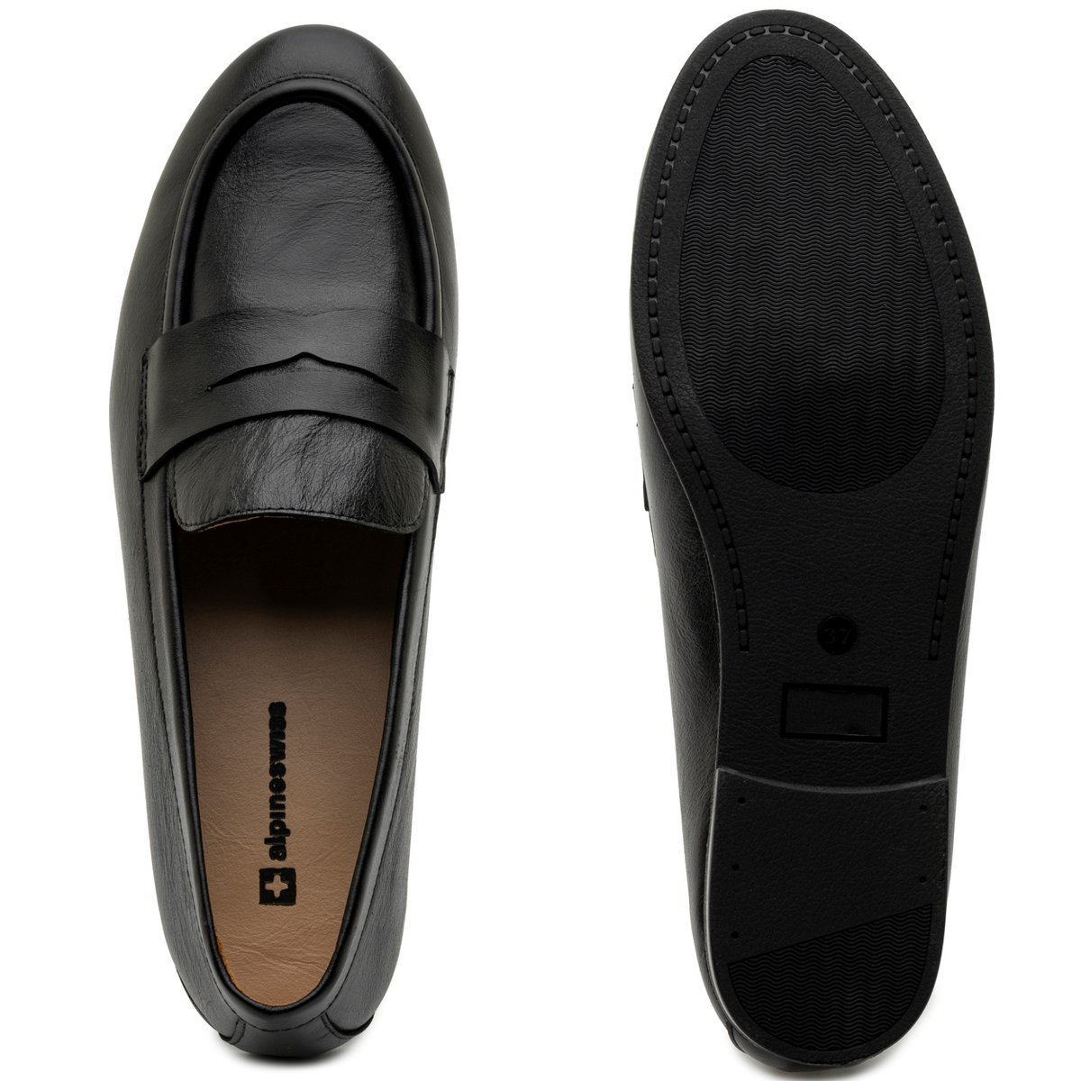 Женские туфли Alpine Swiss Helen Womens Leather Penny Loafers Comfortable Slip On Flat Shoes Dressy Professional Work Flats Black 6 — фото 5