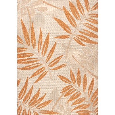 Tropical Palm Leaf Cream/Orange 5x8 Indoor/Outdoor Easy-Care Rug