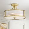 Possini Euro Design Randall 16" Modern Semi Flush-Mount Ceiling Light Fixture Kitchen Foyer Hallway Drum Round Brass Finish Glass Bedroom Bathroom - 2 of 4