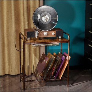 KTMBDW 2-Tier Standing Display Bookshelf, Vinyl Record Storage Holder Rack, Record Display Table for Albums Books Magazines for Living Room Bedroom - 1 of 4