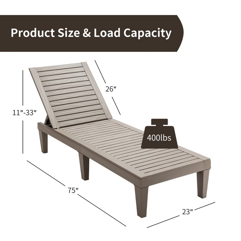 Costway 2 PCS Patio Lounge Chair Chaise Recliner Weather Resistant Adjust Brown\Black, 4 of 11