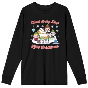 Elf Treat Every Day Like Christmas Men's Black Long Sleeve Shirt - 1 of 1