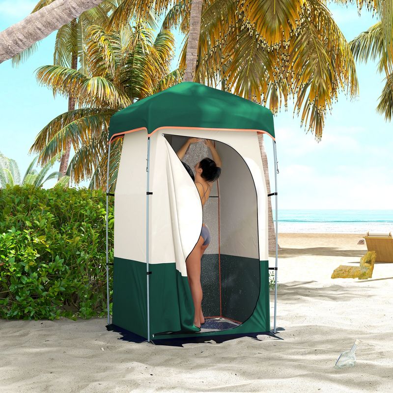Outsunny Camping Shower Tent, Privacy Shelter with Solar Shower Bag, Removable Floor and Carrying Bag, Green, 3 of 7