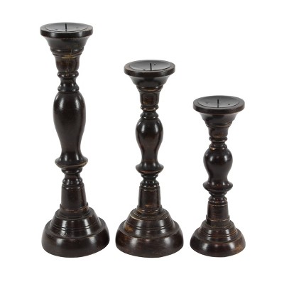 Elegant Espresso Wood Candle Holder Trio, 18" 15" 12"H