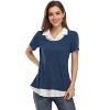 Coolmee Women Summer Tops Short Sleeve Contrast Collared Shirts Patchwork Work Blouse Tunics Tops - 3 of 4