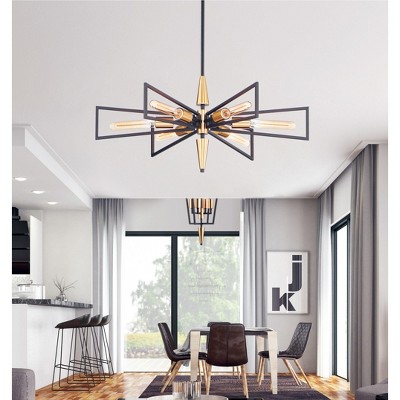 Elegant 6-Light Chandelier in Black and Satin Brass Finish