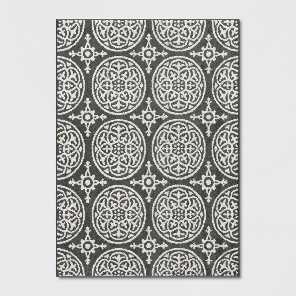 Photos - Area Rug 4'X5'6" Washable Medallion Tufted And Hooked Accent Rug Gray - Threshold™