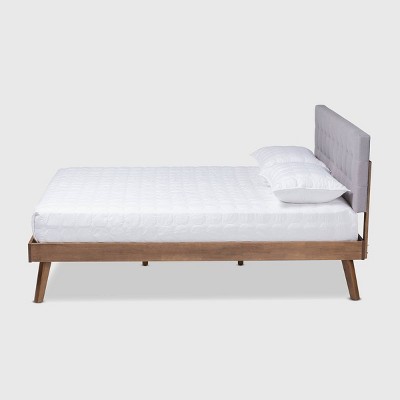Devan Mid-Century Walnut & Light Grey Tufted Full Bed