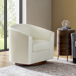 Jessie 30.5" Wide Modern Swivel Barrel Faux Leather Chair with Solid Wood Base|ARTFUL LIVING DESIGN - 1 of 4