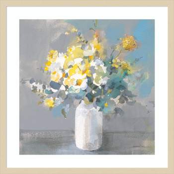 25" x 25" Touch of Spring I White Vase by Danhui Nai Wood Framed Wall Art Print - Amanti Art